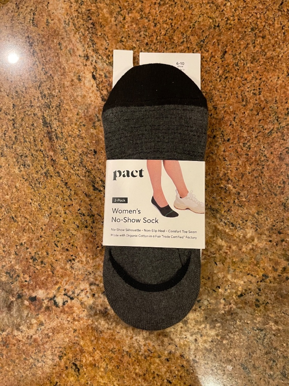 NEW! Pact Women's Dots & Stripes No Show Socks 2 Pack Organic Cotton NWT!